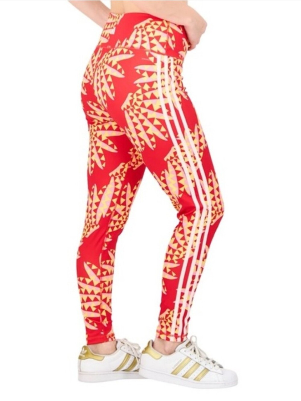 FARM Rio x Adidas Psvchedelic Wave 7/8 High Waist Leggings Tomato Red Yellow XXS - Picture 6 of 10